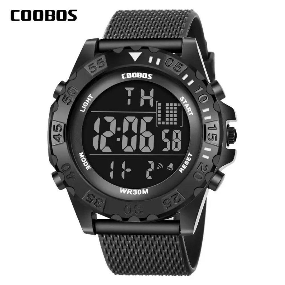 Men's Sports Digital Watch, Water Resist, Calendar, Alarm, Stopwatch Light Black